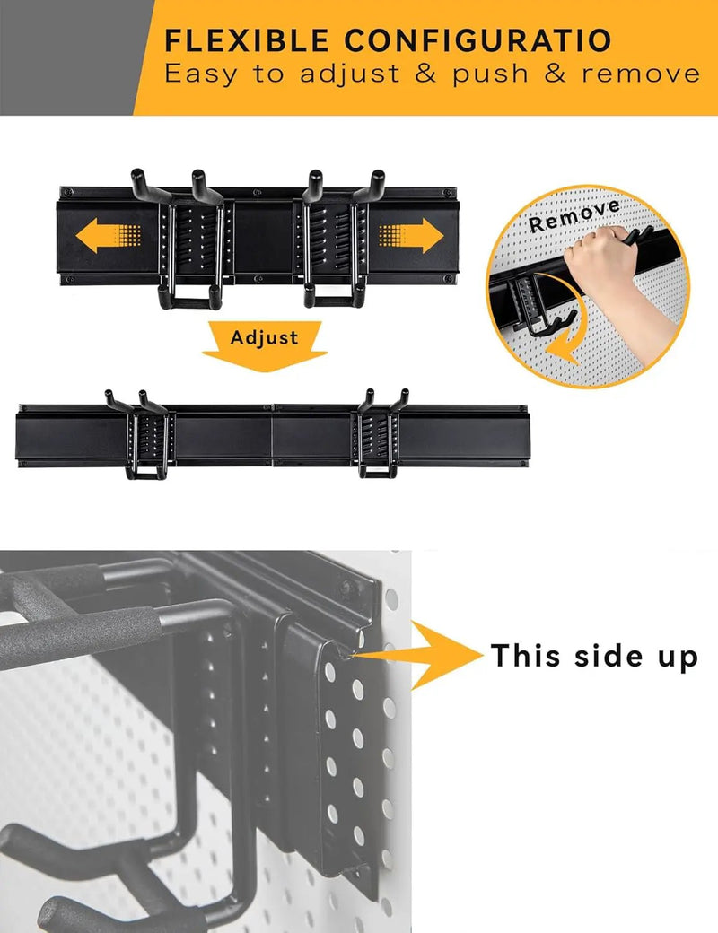 96 Inch Wall Mount Garden Tool Organizer, Garage Storage, Adjustable with 12 Heavy Duty Hooks and 4 Cable Ties, Max Load 960lbs, Black Iron, 96 x 1 x 4 Inches by GreenHaven Gardens