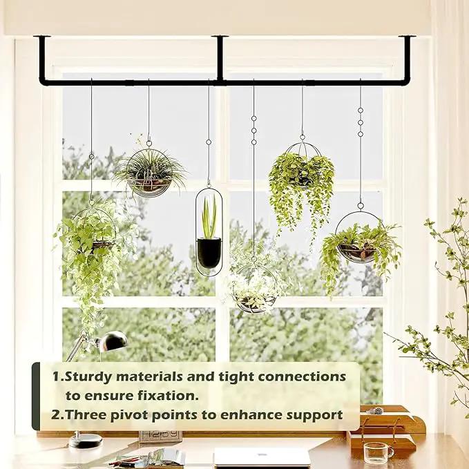 Plant Hanger Indoor with 6 Hanging Chains Hanging Planters for Indoor Plants Hanging Plant Holder Window Plant Rod Black Metal Shelves(73 Inch Pot not Included by GreenHaven Gardens
