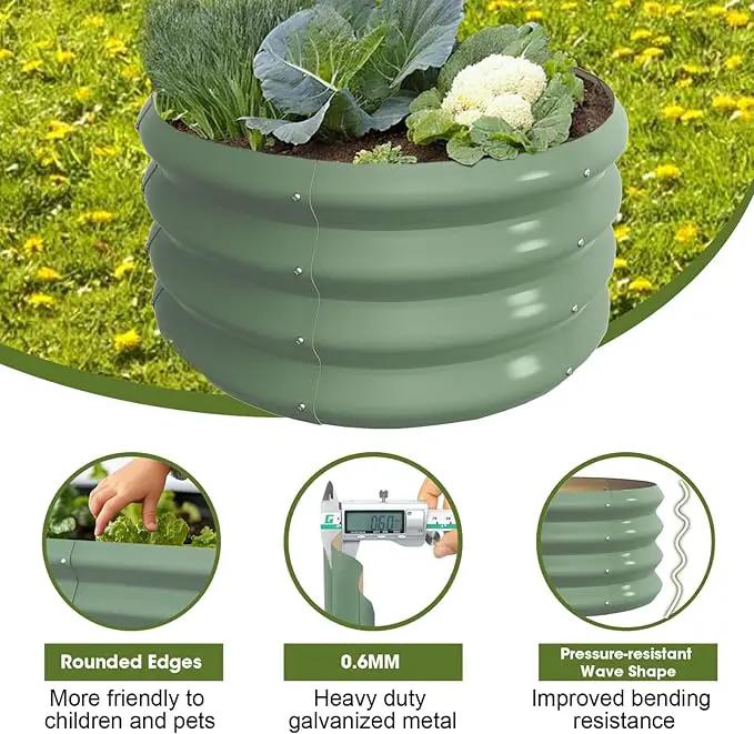 2x2x1ft Round Galvanized Raised Garden Bed Outdoor Metal Planter Box Raised Beds for Gardening,Vegetables,Fruits,Flowers & Herbs (Green) by GreenHaven Gardens