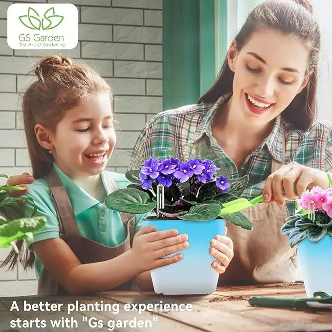Self Watering Planters for Indoor Plants : 5 inch 3 Pack Gradient Blue Planter with Water Level Indicator African Violet Self Watering Flower Pot for Herb pots House Plant by GreenHaven Gardens