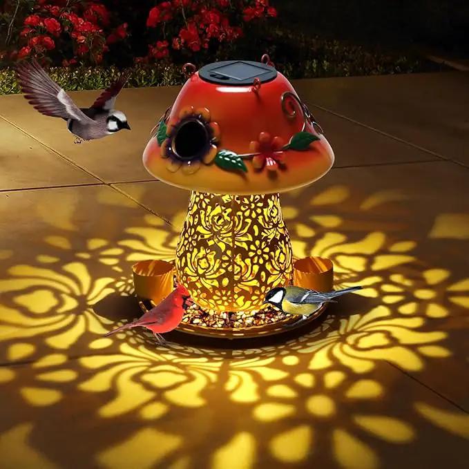 Mushroom Solar Bird Feeders for Outdoors Hanging Metal Wild Bird Feeder Garden Lantern with S Hook for Garden Decoration Orange by GreenHaven Gardens