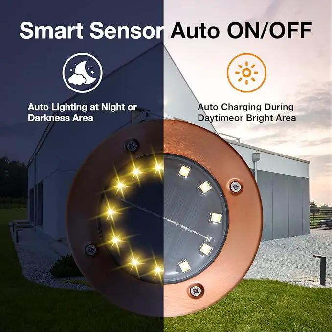 Outdoor In-Ground Lights Solar Disc Lights Outdoor Solar Garden Lights In Ground Solar Landscape Light 8 Pack 12 led for Pathway Yard Patio Walkway(Bronze, 8 Pack) by GreenHaven Gardens