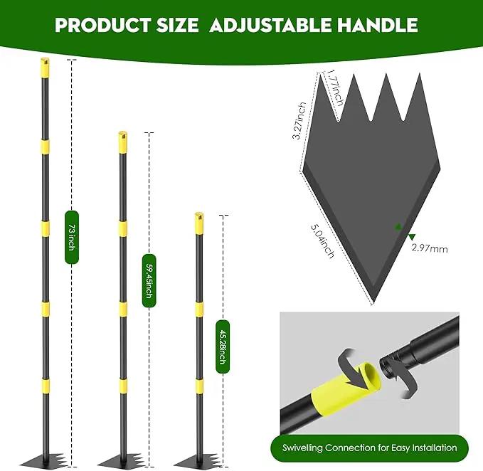 Upgraded Dual Headed Hoe and Cultivator,Garden Hoe with Adjustable Handle for Weeding, Digger, loosening Soil, Sowing Metal Garden Triangles Hoe with Rake Tiller Cultivator (17-73 Inch) by GreenHaven Gardens