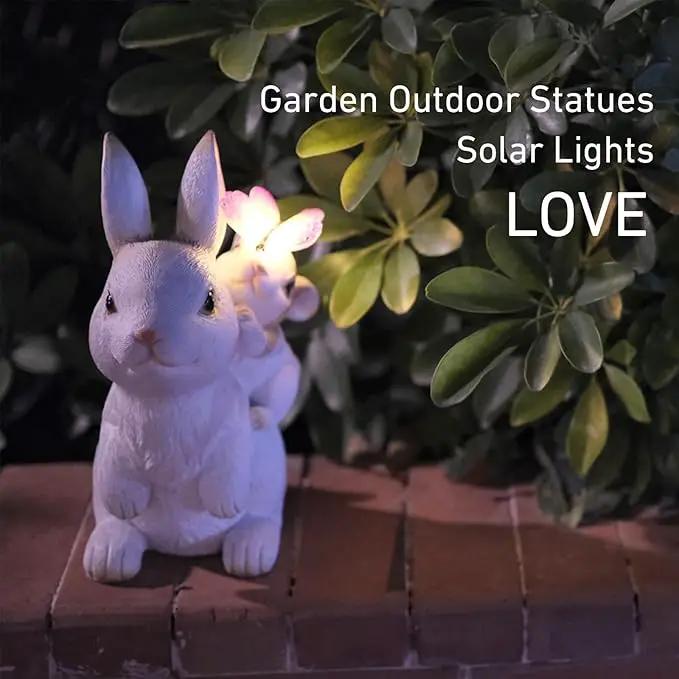 Garden Outdoor Statues Rabbit with Solar Lights,Mother&Baby Bunny Figurine with Solar Butterfly Changing Lights for Yard Art Garden&Patio Decor,Unique Easter&Birthday Gifts for Women Mom Grandma by GreenHaven Gardens