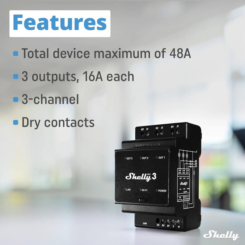 Shelly Pro 3 | Wi-Fi & LAN, 3-Channel Smart Relay | Home & Facility Automation | Compatible with Alexa & Google Home | iOS Android App | Lights Automation | Controller for Motorized Valve by GreenHaven Gardens