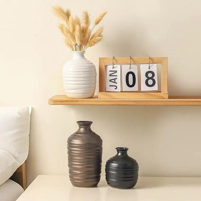 Ceramic Vase Set of 3 Decorative Vase for Home Decor Modern Farmhouse Decor Pottery Neutral Vases for Living Room Bathroom Table Mantel Fireplace Entryway Shelf (02-Metallic) by GreenHaven Gardens