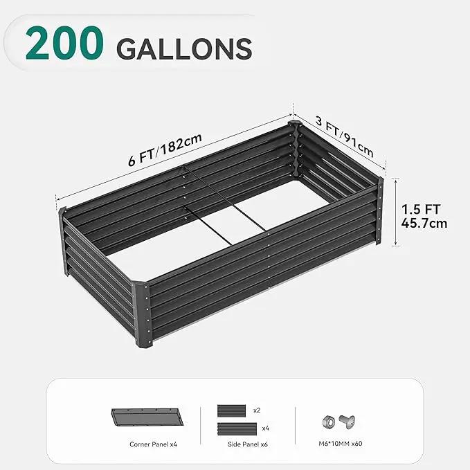 YITAHOME 6x3x1.5ft Large Raised Garden Bed Kit, Galvanized Metal Planter Box with Gloves, Ground Nails, Support Rod, Outdoor Above Ground Planters for Plants Vegetables Flowers, Black by GreenHaven Gardens