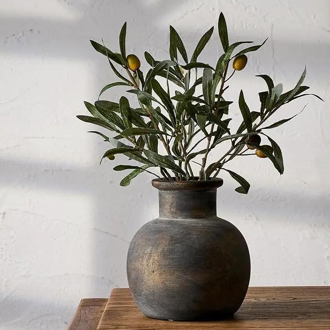 SIDUCAL Ceramic Rustic Farmhouse Vase | 6 Inch Pottery Decorative Flower | Boho | Terracotta Vase for Home Decor Table, Living Room, Bathroom Decoration, Shelf Decor, Mantel, Bronze by GreenHaven Gardens