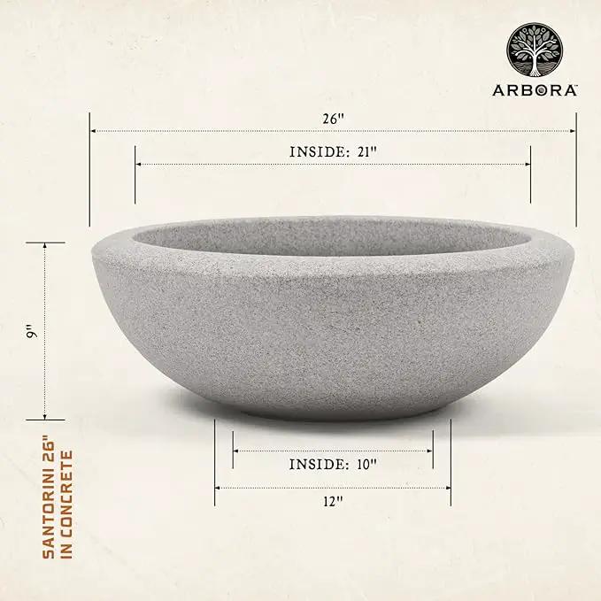 ARBORA 21" and 26” Santorini Bowls with Stone Blend Concrete Gray Finish - Polyresin Indoor and Outdoor Planters, Durable, Weatherproof, Lightweight, Large Plant Pots for Patio, Garden, Deck by GreenHaven Gardens