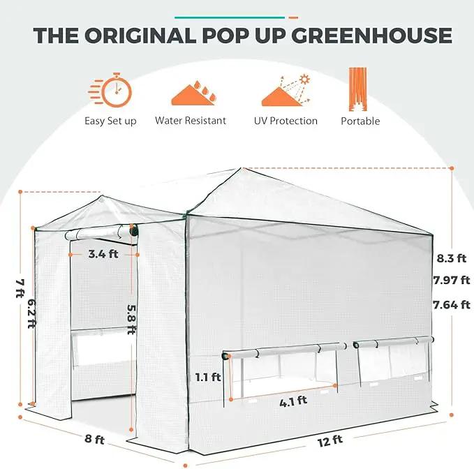 EAGLE PEAK 12x8 Portable Walk-in Greenhouse, Pop-up Indoor Outdoor Garden Green House, Zippered Doors and Windows, PE Cover, White by GreenHaven Gardens