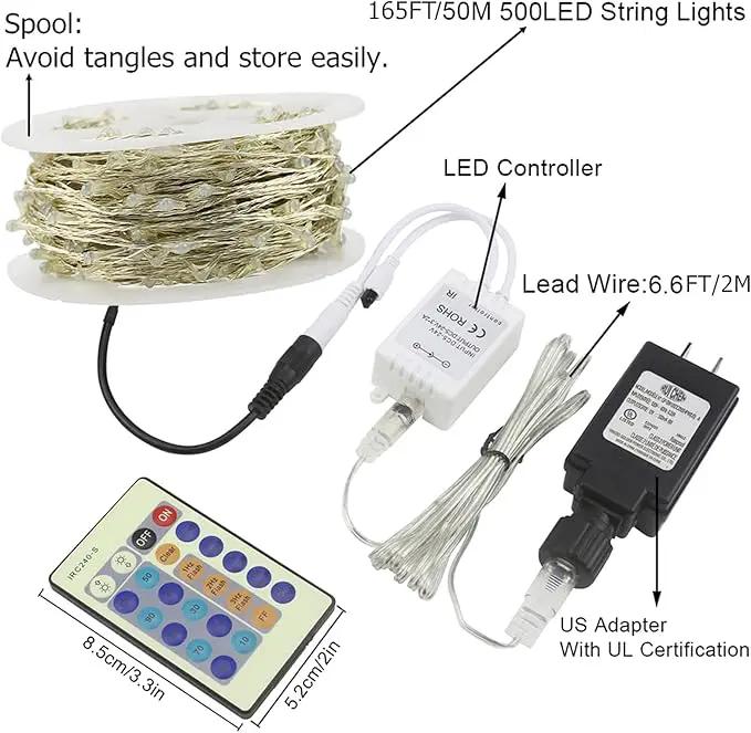 RUICHEN Red Dimmable Fairy Lights Plug in, Super Long 165 Ft 500 LED Twinkle String Lights with Remote, Waterproof Silver Wire Firefly Lights for Christmas Wedding Party Bedroom Patio Garden by GreenHaven Gardens