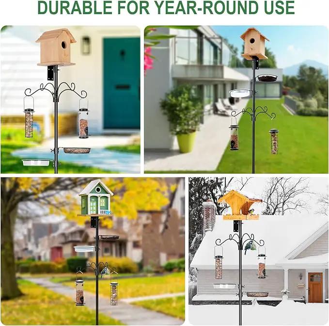 ERYTLLY Bird House Pole Mount Kit 80 Inch 2 Pair Hooks Multi Feeders Bird Bath Feeder Tray - Heavy Duty Adjustable Bluebird Feeder Support Rod Stand Set for Outside, Yard, Garden by GreenHaven Gardens