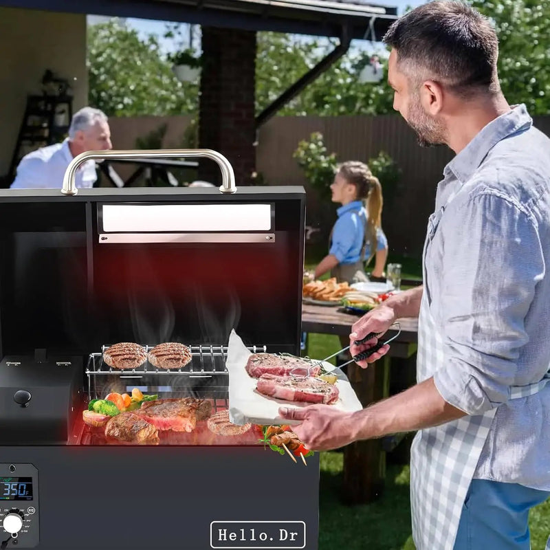 Portable Wood Pellet Grills 900°F，Smoker with Viewing Window – 8-in-1 BBQ, Digital Control, LED Screen, Temperature Control, Meat Probe，Bake and Roast, Ideal for Camping, RV, Beach Backyard by GreenHaven Gardens