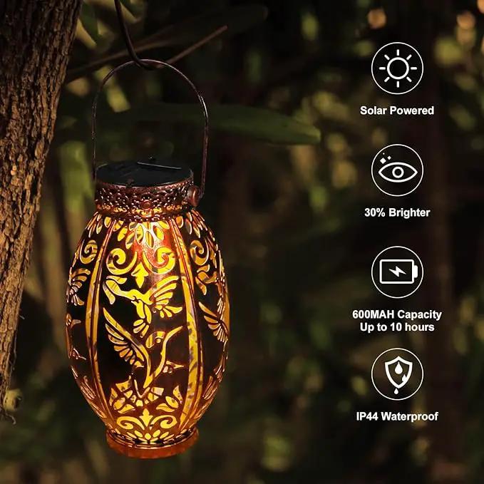 Hummingbird Lantern 2 Pack Solar Lanterns Outdoor Hanging Solar Lights, Upgraded Metal Garden Lanterns - Waterproof LED Decorative Light for Garden Patio Yard Gifts for Mom Grandma Women by GreenHaven Gardens
