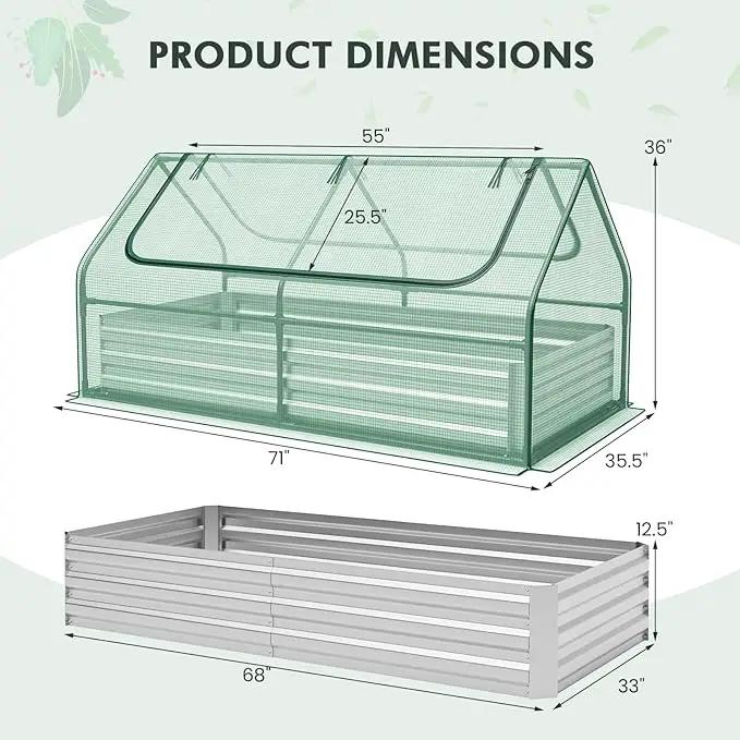 SAFSTAR Raised Garden Bed with Cover, 6FT x 3FT x 3FT Galvanized Bottomless Garden Bed with Greenhouse, Dual 2-Tier Roll-Up Windows, Outdoor Metal Planter Box Kit with Cover (Green) by GreenHaven Gardens