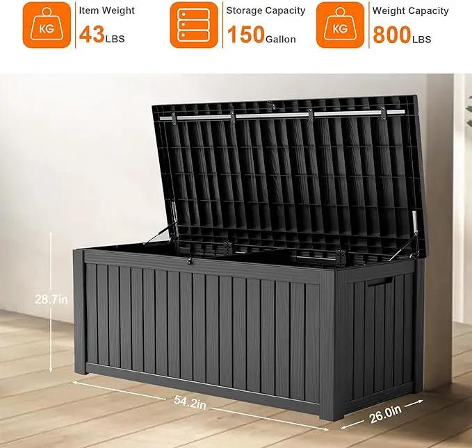 150 Gallon Resin Outdoor Deck Box Waterproof Patio Furniture, Garden Tools, Cushions, Pool Accessories Outside Storage (Black, 150 Gallon) by GreenHaven Gardens
