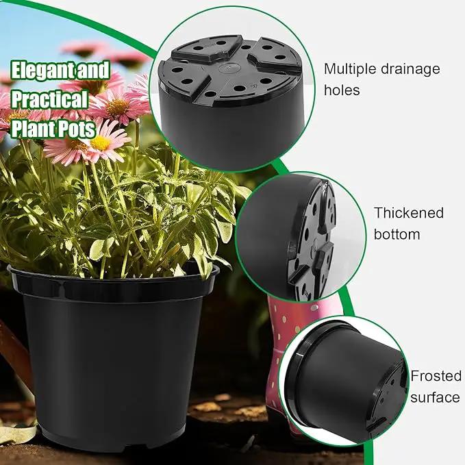 5 Gallon Pots for Plants, 12 Inch Plastic Nursery Pots with Drainage Holes, Round Sturdy Garden Pots for Outdoor Indoor Plants, Deep Nursery Plant Pots Planter, (5-Pack, Black) by GreenHaven Gardens