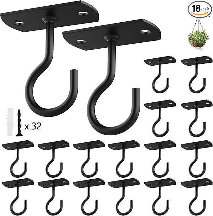 Ceiling Hooks for Hanging Plants 18Pack,2.5 inches Black by GreenHaven Gardens