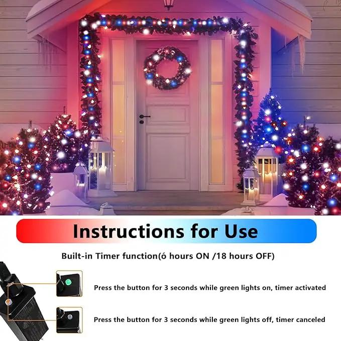 66Ft 200 LED Fairy Lights Plug in, July 4th Patriotic Waterproof String Lights with Timer for Indoor and Outdoor 8 Modes, Red White Blue American Flag Twinkle Lights for Independence Day, National Day by GreenHaven Gardens