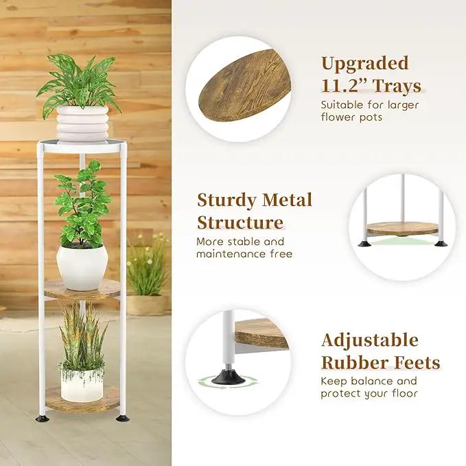 KMOTASUO 3 Tier Tall Plant Stands Indoor, 34 Inch Metal Wood Corner Plant Stand for Indoor Plants, Round Flower Pot Holder Shelf Display Rack for Balcony Garden Patio Living Room(White) by GreenHaven Gardens