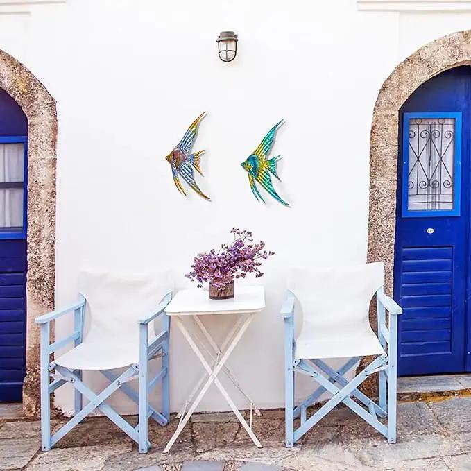 LIFFY Metal Fish Wall art Decor Beach Wall Decor Angelfish Art Sculpture Hanging for Outdoor Ocean Beach Sea Pool Decorations(Pair of Angelfish) by GreenHaven Gardens