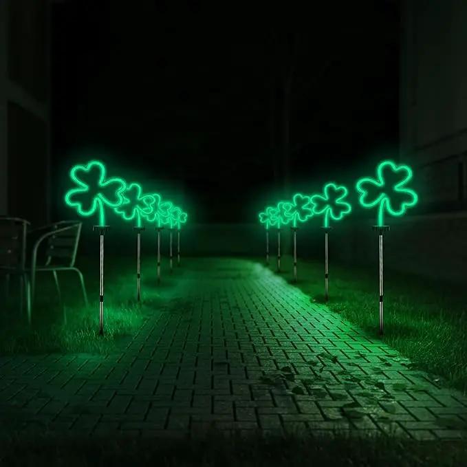 BlcTec St Patricks Day Decorations Outdoor, 4PCS Shamrock Neon Lights with Stainless Steel Stakes, Waterproof Irish Green Shamrock Pathway Lights for Yard Lawn Garden Porch Decor, Plug in by GreenHaven Gardens