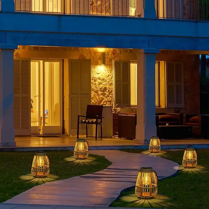 Solar Lanterns Outdoor Hanging Lights Waterproof Rattan Bamboo Solar Powered Light with Twine Handle Decorative Garden Table Lamp for Patio Yard Tabletop Tree Pathway Home Decoration by GreenHaven Gardens