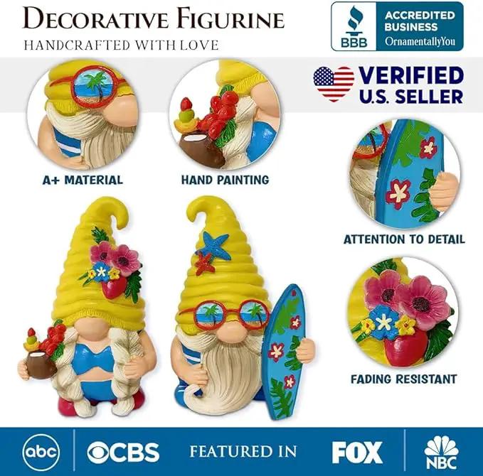 Spring & Summer-Themed Garden Statues – Adorable Outdoor Decor for Lawn, Patio & Porch (Tropical Beach Gnome Duo Figurine Set, Cute 6" Summer Decoration Garden Statue) by GreenHaven Gardens