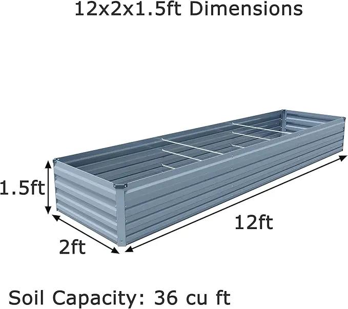 12x2x1.5ft Galvanized Raised Garden Bed,Outdoor Planter Box Metal Patio Kit Planting Bed for Vegetables Flowers Herb,Grey by GreenHaven Gardens