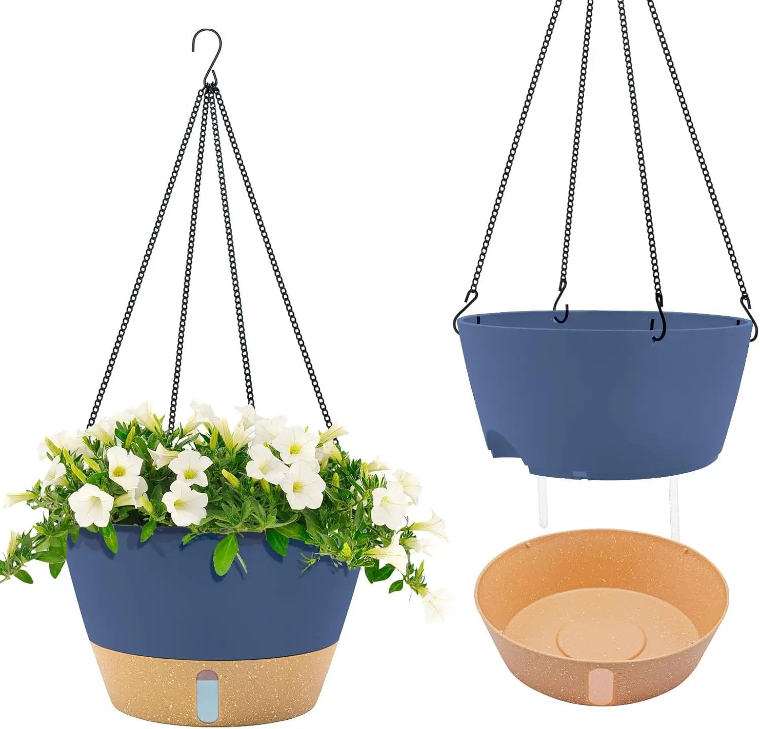 ZMTECH 12 Inch Large Hanging planters for Indoor, 2 Pack Self Watering Plant Pot for Outdoor Garden Porch, Hanging Flower Pot with Visible Water Level & Removable Tray(12Inch, Blue) by GreenHaven Gardens