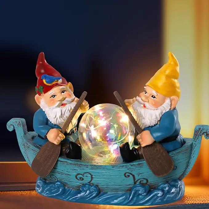Solar Gnome Boating Garden Statues with Ball Light 4.6" Resin Gnomes Figurines Decorations for Yard Patio Lawm Porch Balcony Funny Housewarming Birthday Gardening Gifts for Women Moms by GreenHaven Gardens