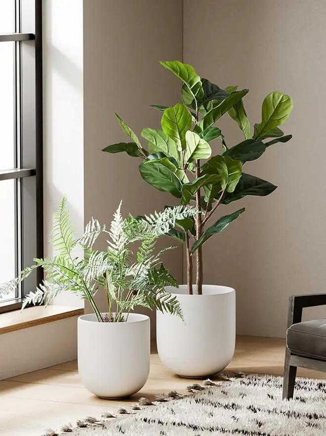 LE TAUCI 12 Inch Pots for Plants, Ceramic Large Planters for Indoor Plants, Indoor Plant Pots for Home Garden Patio Office, Planter Pots with Drainage Hole and Rubber Plug, White by GreenHaven Gardens