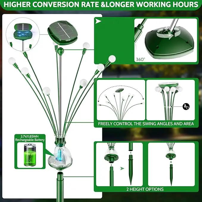 HIGH Power Solar Garden Lights Outdoor, 2 Pack 18 LED Solar Firefly Lights Fairy Swaying by Wind for Outside, IP67 Waterproof, for Patio Garden Yard Walkway Sidewalk, Green by GreenHaven Gardens