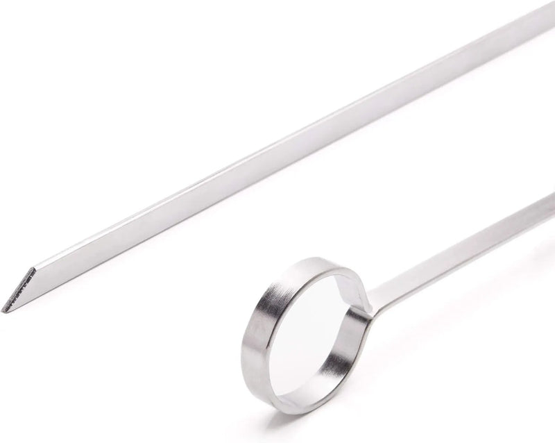 THORIUM BBQ Skewers |Shish Kebab Rotisserie Skewers for Grilling | Sharp Flat S kewers with Ring Handle for Easy Turning | Durable Stainless Steel | 12 Pieces, 35cm Long | Includes Basting Brush by GreenHaven Gardens