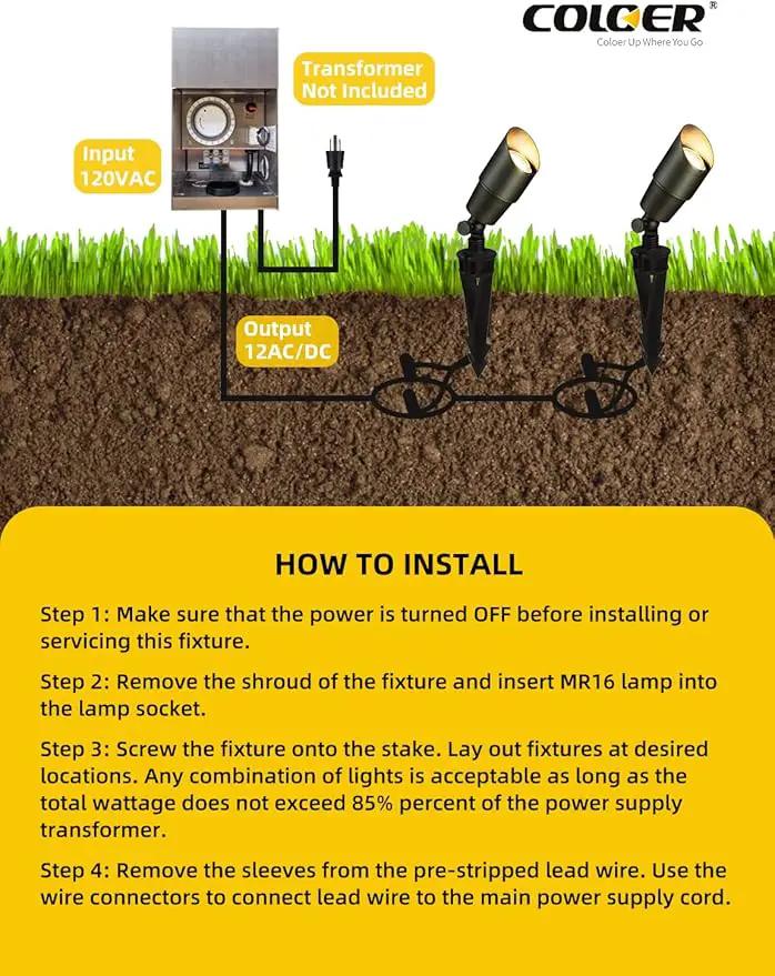 COLOER Die-cast Brass Low Voltage Spotlight, Outdoor Spot Lights for Yard,12V AC/DC LED Landscape Lighting Fixture, Directional Garden Patio Spot Up Light(Bronze, 1-Pack Without Bulb,101B) by GreenHaven Gardens