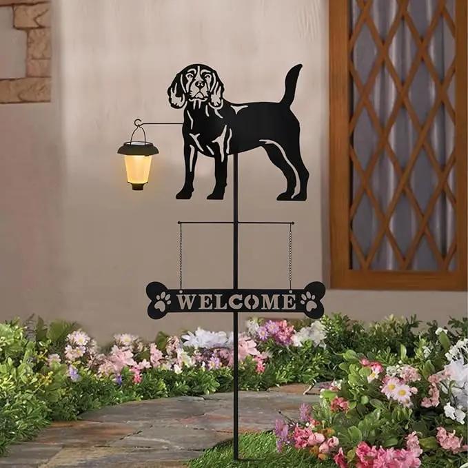 BAYN Solar Beagle Silhouette Dog Breed Welcome Sign with a Lantern Outdoor Decorative Garden Stakes for Yard, Lawn, Patio, Pathway by GreenHaven Gardens