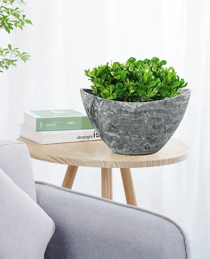 LaDoVita Plant Pots with Drainage Holes, 12 Inch Large Planters for Indoor Plants, Plastic Flower Pots Outdoor, 2 Pack, Marble Pattern Grey by GreenHaven Gardens
