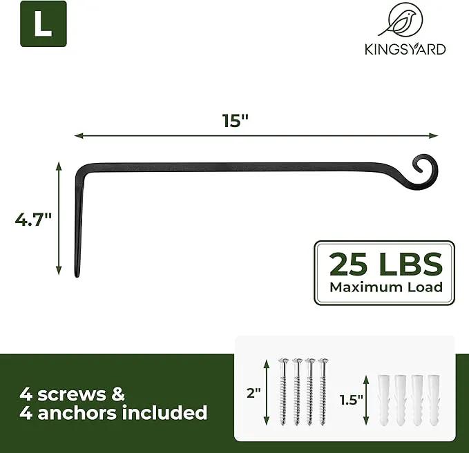 Kingsyard 2-Pack Wall Plant Hanger Outdoor - Heavy Duty Metal Hanging Bracket Hooks for Hanging Plant Bird Feeders Lanterns Wind Chimes Outdoor & Indoor, 15-Inch/Black by GreenHaven Gardens