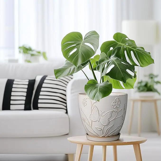 8 Inch Ceramic Pots for Plants Large Planter Pot with Drainage Hole and Saucer Round Flower Pot for Indoor Outdoor Decor, White by GreenHaven Gardens
