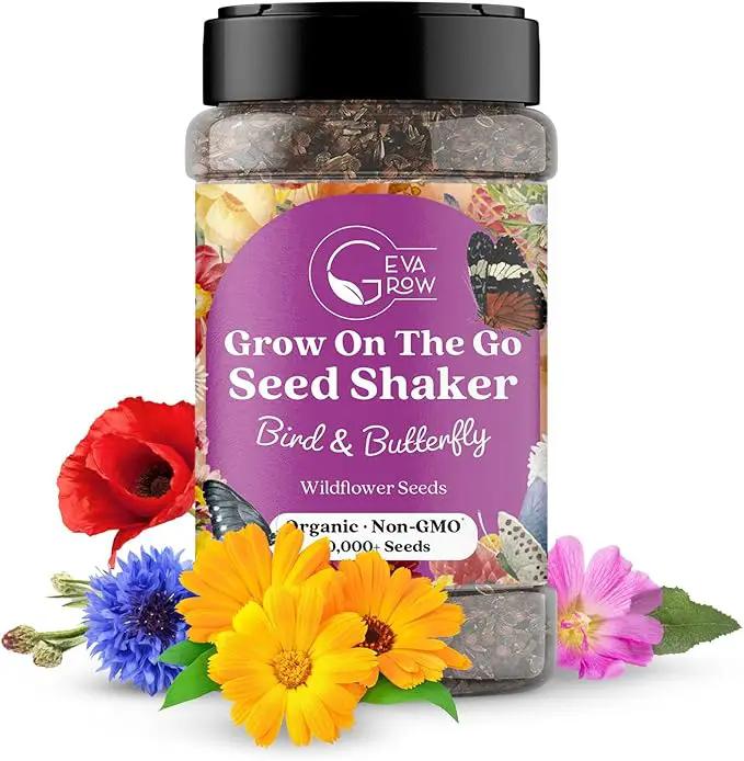 Mini Wildflower Seed Shaker - Bird & Butterfly Garden Seed Mix | 60,000+ Annual & Perennial Flower Seeds for Planting - Attracts Hummingbirds & Butterfly | No Messy Bags or Packets by GreenHaven Gardens