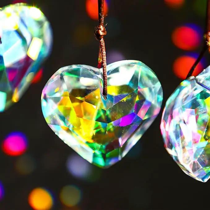 HDCRYSTALGIFTS 6pcs 50mm Crystal Heart Prism Suncatcher Window Sun Catchers Crystals Hanging Decorations Rainbow Maker Pendant Christmas Ornaments by GreenHaven Gardens