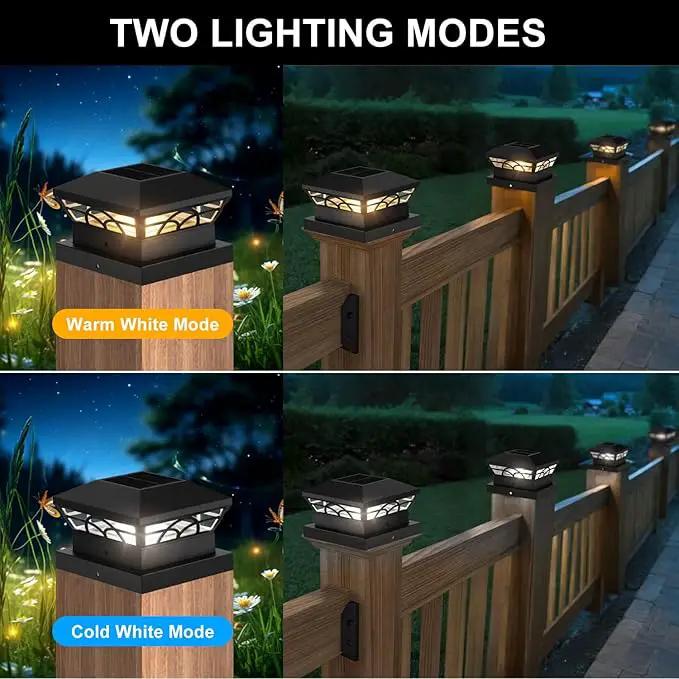 T-SUN Solar Powered Post Cap Lights Outdoor Waterproof for 4x4/5x5/6x6 Wooden/Vinyl Fences - Adjustable Warm/Cool White Modes for Deck, Mailbox, Garden, Porch, Patio, and Decorative Accents (6 Pack) by GreenHaven Gardens