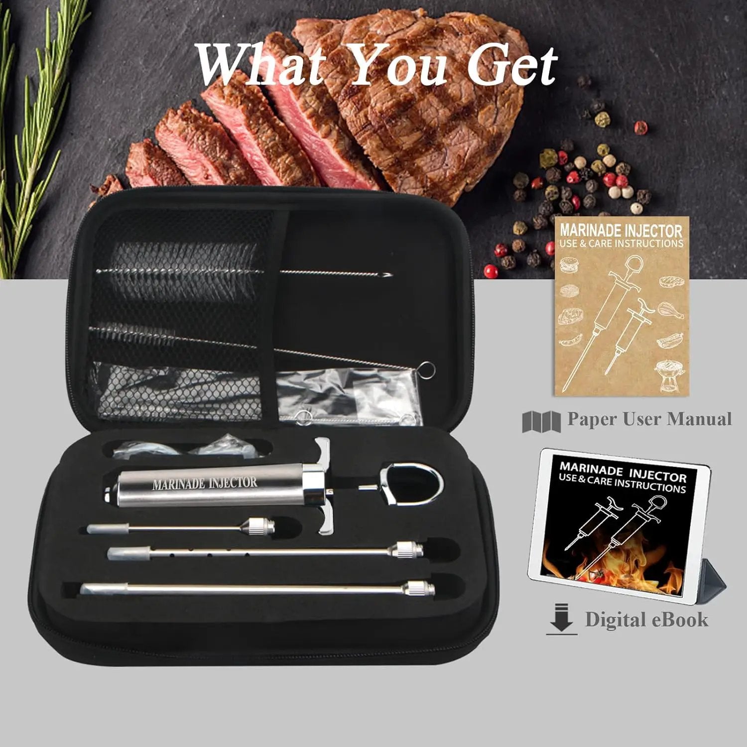 Meat Injector,Turkey Seasoning Injection Kit with 3 Professional Marinade Injector Needles for Grill Smoker BBQ Brisket; Include User Manual, E-Book - Storage Case by GreenHaven Gardens