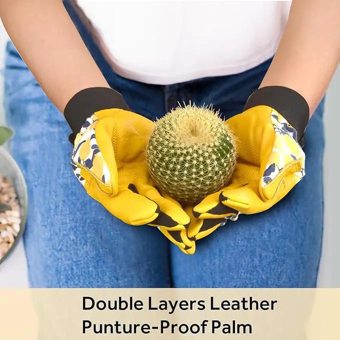Cowhide Leather Thorn Proof & Puncture Resistant Gardening Gloves for Women and Men, Touchscreen Compatible Working Gloves for Weeding, Digging, Planting, Gardening Gifts for Women, Size Medium by GreenHaven Gardens