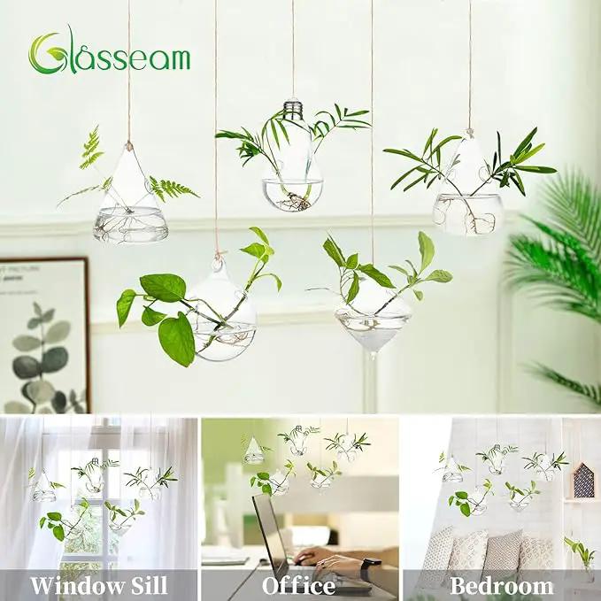 Glasseam Hanging Planters Glass Terrarium: 5Pcs Modern Plant Propagation Stations Hydroponic Wall Vases for Air Plants Flowers Indoor Window Home Decor by GreenHaven Gardens