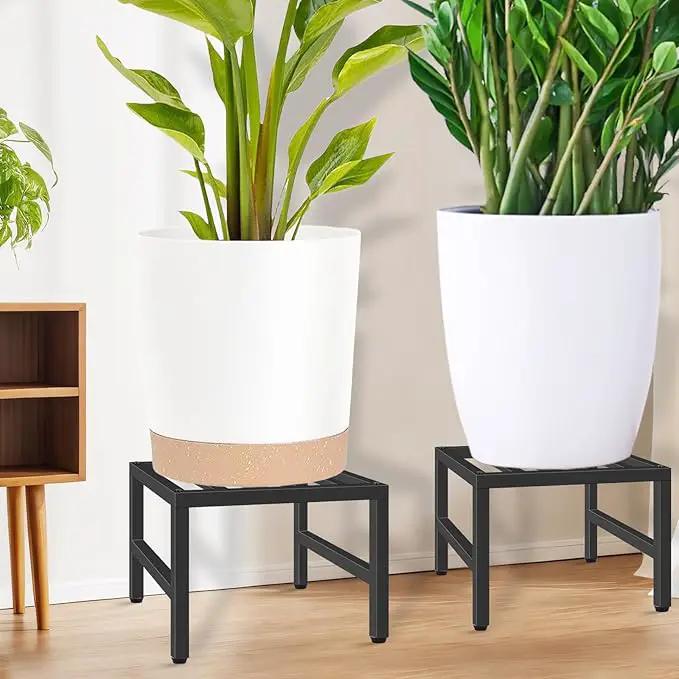 Plant Stand Indoor Outdoor, Heavy Duty Wrought Iron Pedestal Stands Metal Plant Stand for Indoor Outdoor, Sturdy Low Flower Stand Display Planter Shelf, 3pcs, Black by GreenHaven Gardens