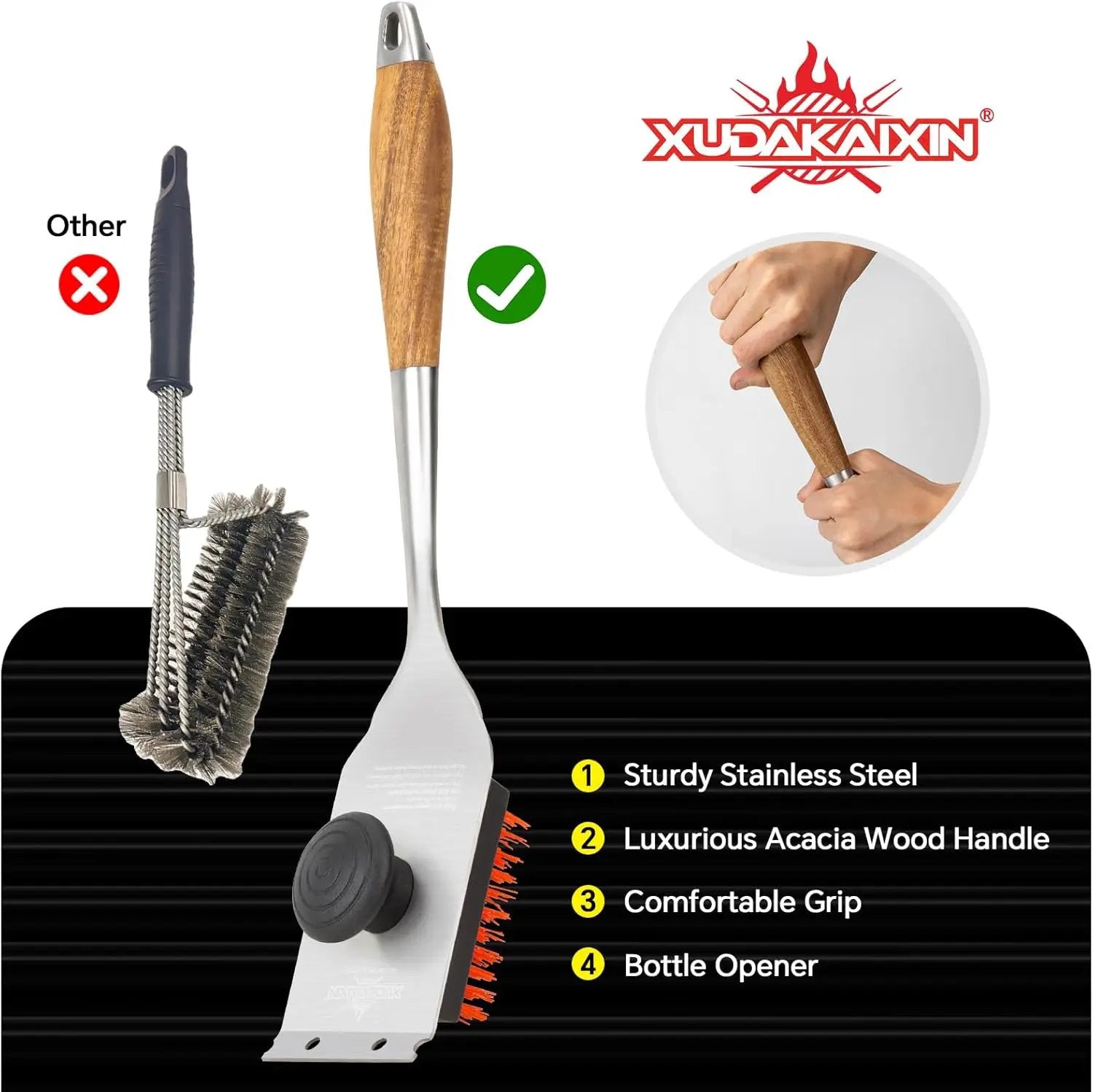 Grill Brush and Scraper, Dual Grip Design,Extra Strong BBQ Cleaner Accessories,Safe Nylon Bristles Barbecue Triple Scrubbers Cleaning Brush for Cast Iron Grates/Porcelain/Charcoal Grill by GreenHaven Gardens