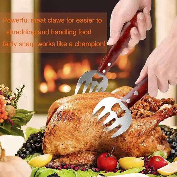 AIYUE Meat Shredding Claws Stainless Steel Pulled Pork Shredder Meat Claws for BBQ Shredding Pulling Handing Lifting & Serving Pork Turkey Chicken with Long Wood Handle (2 PCS,BPA Free) by GreenHaven Gardens