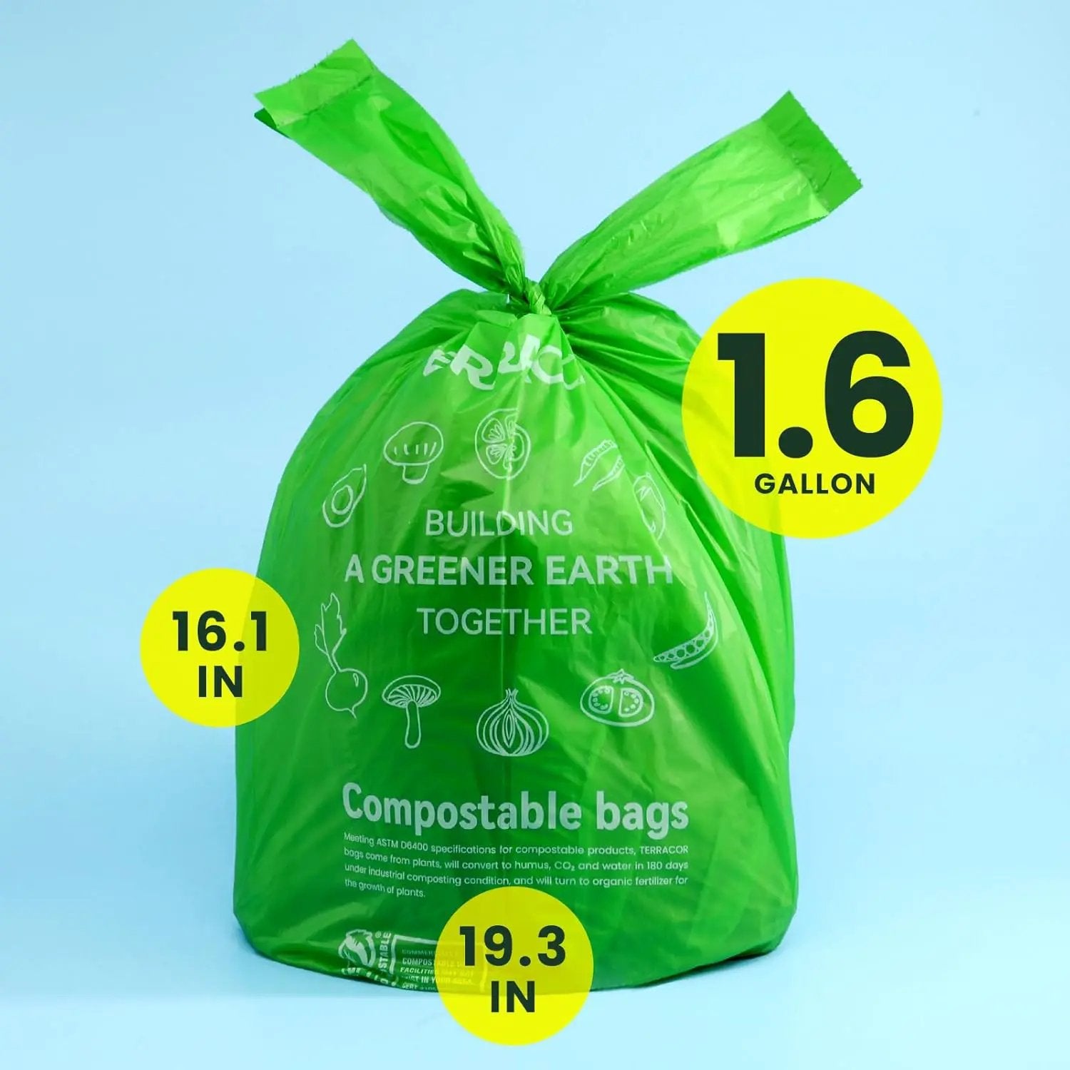 1.6 Gallon Compostable Food Scrap Bags Handle Tie for Kitchen Countertop Bin, 6 Liter Small Compost Bags, 100 Count (Pack of 2), BPI Certified and Meet The ASTM D6400 Standard by GreenHaven Gardens