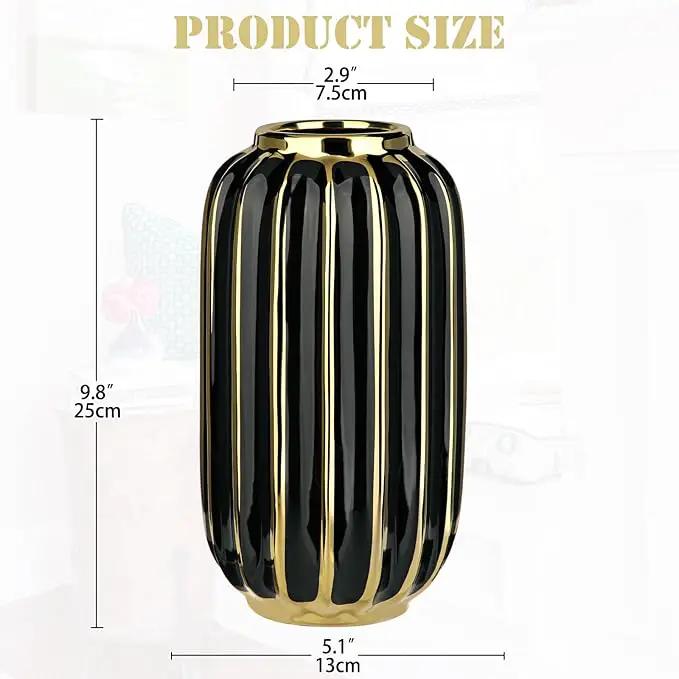 Briful Gold Plated Lantern Ceramic Vase Home Decor Creative Design Porcelain Decorative Flower Vase 11.02'' Black Ceramic Vases for Wedding Anniversary Decoration by GreenHaven Gardens